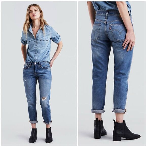 LEVI'S 501 Taper Jeans Distressed Medium Wash Size 29 - Picture 1 of 11